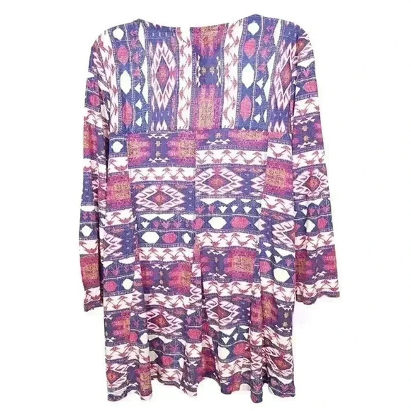 Lucky Brand Top Tunic Multicolor Women's Large 3/4Sleeve Scoop Neck Button Front - Picture 2 of 3